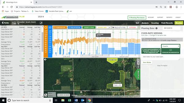 Screen grab of Advantage Acre weather